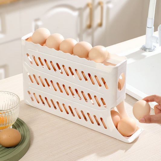 Rolling Egg Dispenser Holder, 2-Tier Gravity Rolling Egg Organizer for Refrigerator and Kitchen Storage