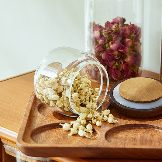 Airtight Glass Kitchen Storage Jar Set, 4-Piece Food Storage Canisters with Bamboo Lids for Pantry Organization