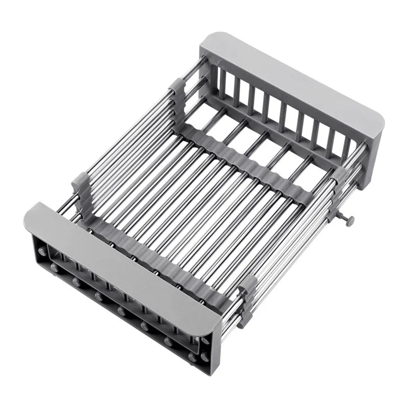 Velmone Extendable Sink Drain Basket, Adjustable Over the Sink Colander and Drying Rack for Kitchen Fruits and Dishes