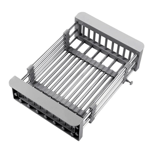Velmone Extendable Sink Drain Basket, Adjustable Over the Sink Colander and Drying Rack for Kitchen Fruits and Dishes