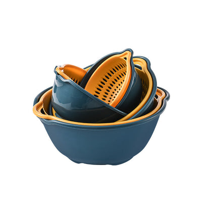 Velmone 8-Piece Double-Layer Colander Bowl Set, Space-Saving Kitchen Strainer and Washing Basket for Fruits and Vegetables