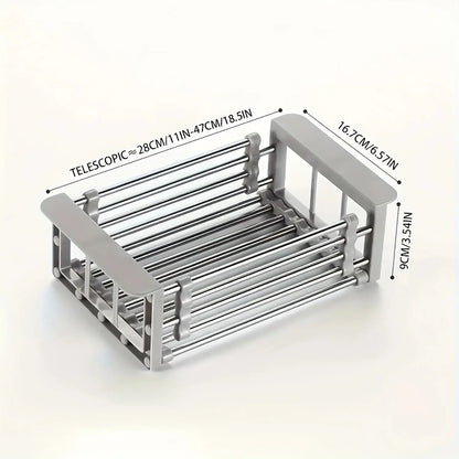 Velmone Extendable Sink Drain Basket, Adjustable Over the Sink Colander and Drying Rack for Kitchen Fruits and Dishes