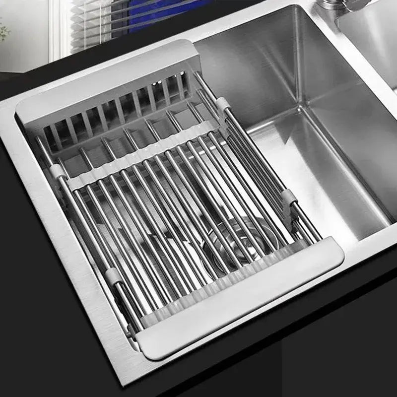 Velmone Extendable Sink Drain Basket, Adjustable Over the Sink Colander and Drying Rack for Kitchen Fruits and Dishes