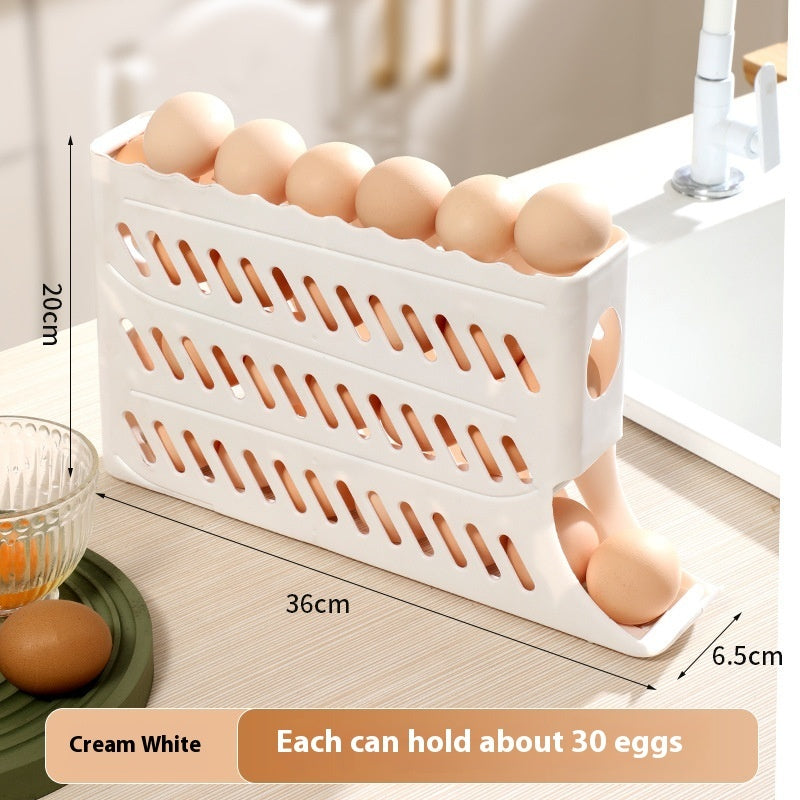 Rolling Egg Dispenser Holder, 2-Tier Gravity Rolling Egg Organizer for Refrigerator and Kitchen Storage