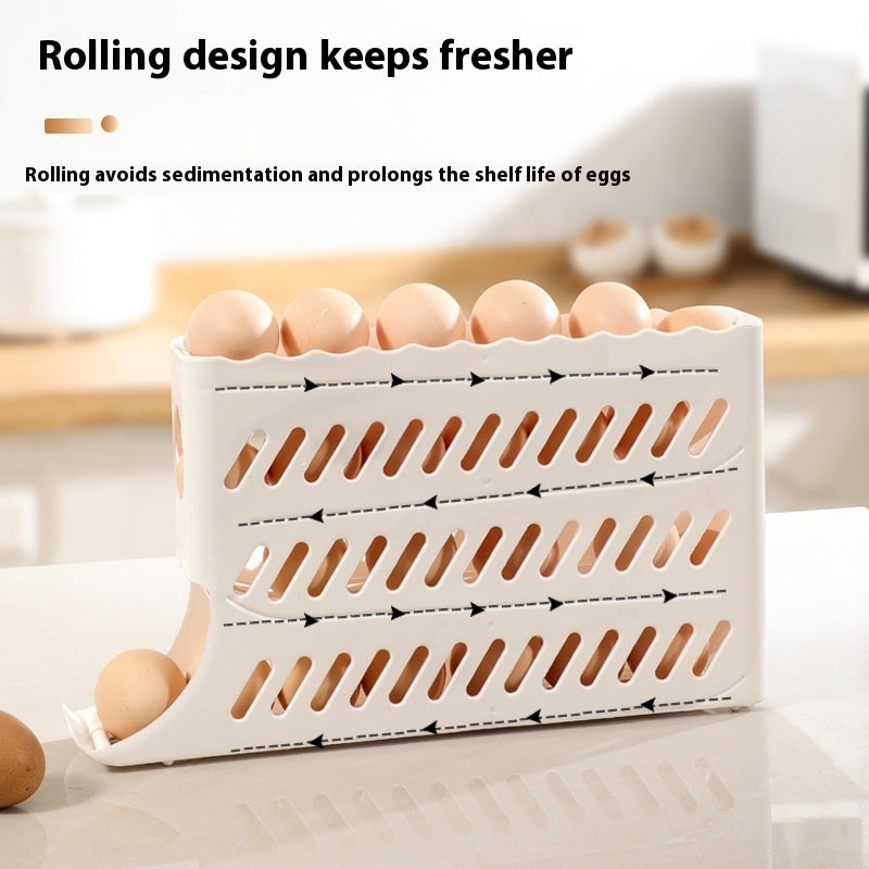 Rolling Egg Dispenser Holder, 2-Tier Gravity Rolling Egg Organizer for Refrigerator and Kitchen Storage