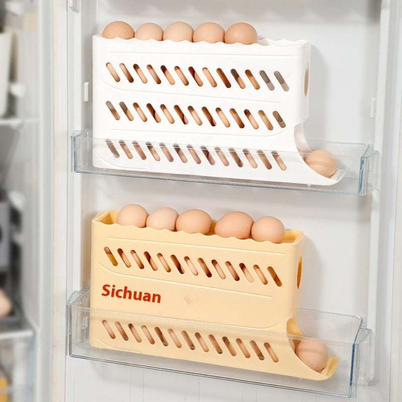 Rolling Egg Dispenser Holder, 2-Tier Gravity Rolling Egg Organizer for Refrigerator and Kitchen Storage