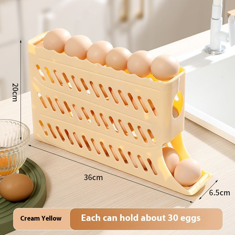 Rolling Egg Dispenser Holder, 2-Tier Gravity Rolling Egg Organizer for Refrigerator and Kitchen Storage