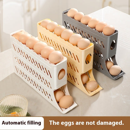 Rolling Egg Dispenser Holder, 2-Tier Gravity Rolling Egg Organizer for Refrigerator and Kitchen Storage