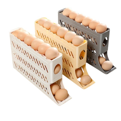 Rolling Egg Dispenser Holder, 2-Tier Gravity Rolling Egg Organizer for Refrigerator and Kitchen Storage