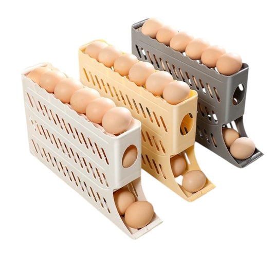 Rolling Egg Dispenser Holder, 2-Tier Gravity Rolling Egg Organizer for Refrigerator and Kitchen Storage