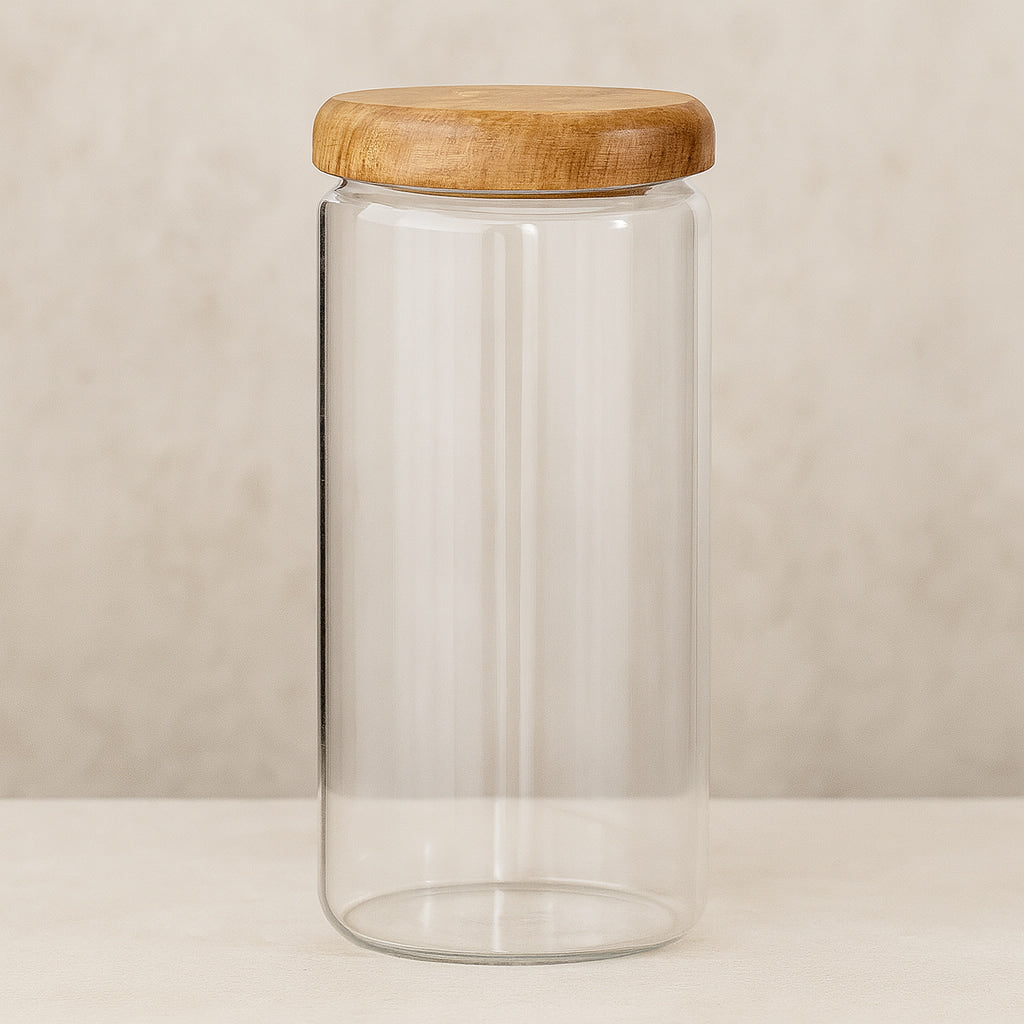 Airtight Glass Kitchen Storage Jar Set, 4-Piece Food Storage Canisters with Bamboo Lids for Pantry Organization