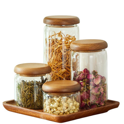 Airtight Glass Kitchen Storage Jar Set, 4-Piece Food Storage Canisters with Bamboo Lids for Pantry Organization