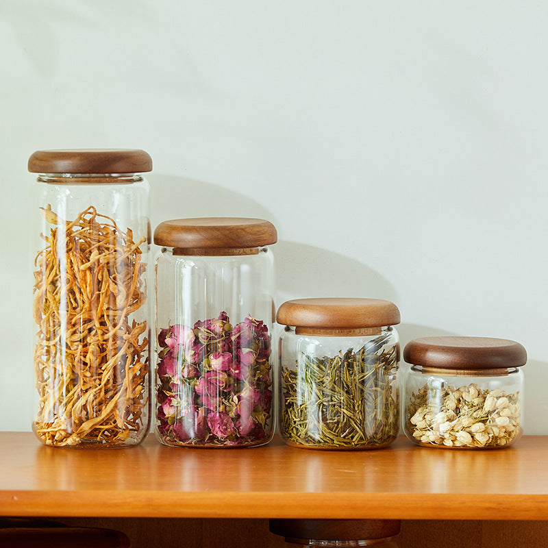 Airtight Glass Kitchen Storage Jar Set, 4-Piece Food Storage Canisters with Bamboo Lids for Pantry Organization