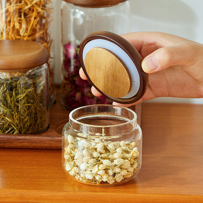 Airtight Glass Kitchen Storage Jar Set, 4-Piece Food Storage Canisters with Bamboo Lids for Pantry Organization