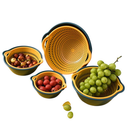Velmone 8-Piece Double-Layer Colander Bowl Set, Space-Saving Kitchen Strainer and Washing Basket for Fruits and Vegetables
