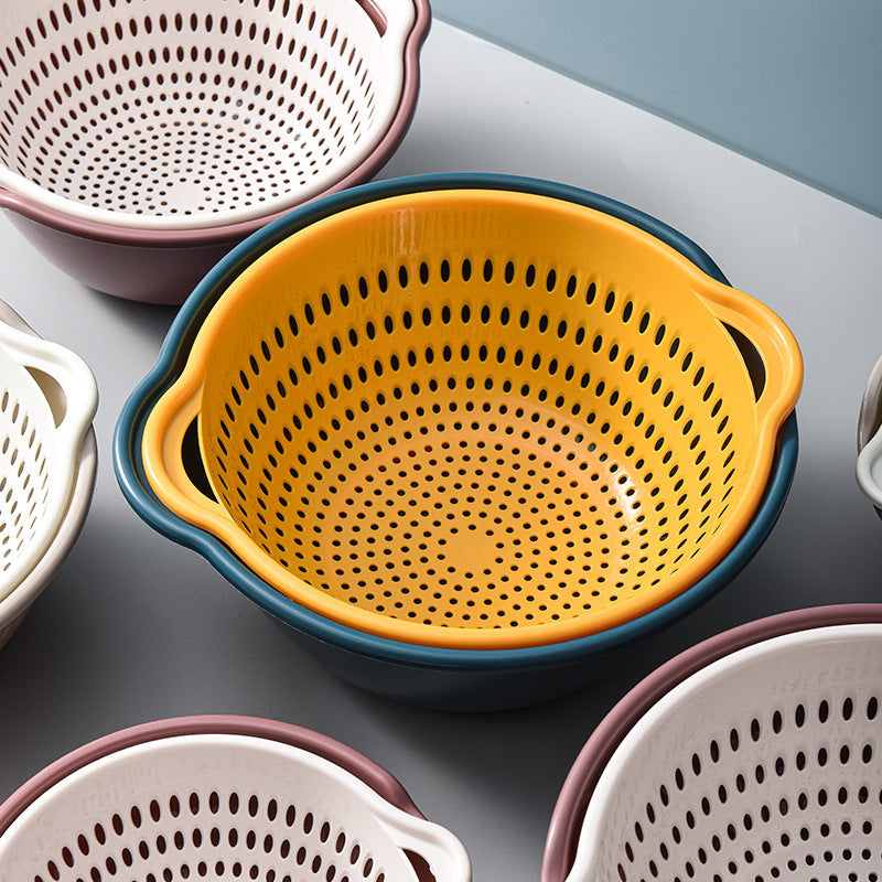 Velmone 8-Piece Double-Layer Colander Bowl Set, Space-Saving Kitchen Strainer and Washing Basket for Fruits and Vegetables