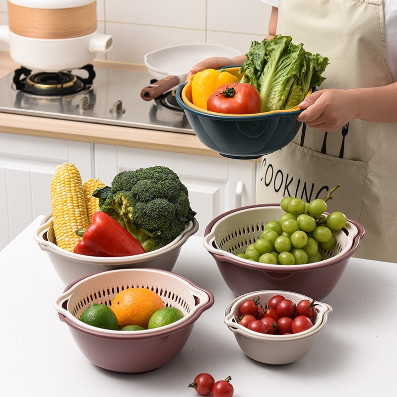 Velmone 8-Piece Double-Layer Colander Bowl Set, Space-Saving Kitchen Strainer and Washing Basket for Fruits and Vegetables