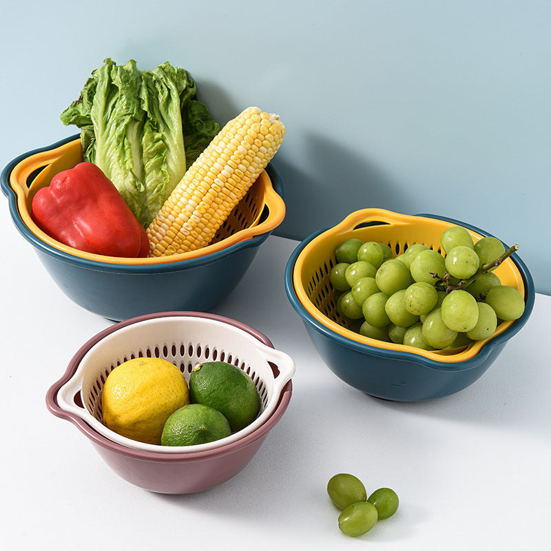 Velmone 8-Piece Double-Layer Colander Bowl Set, Space-Saving Kitchen Strainer and Washing Basket for Fruits and Vegetables